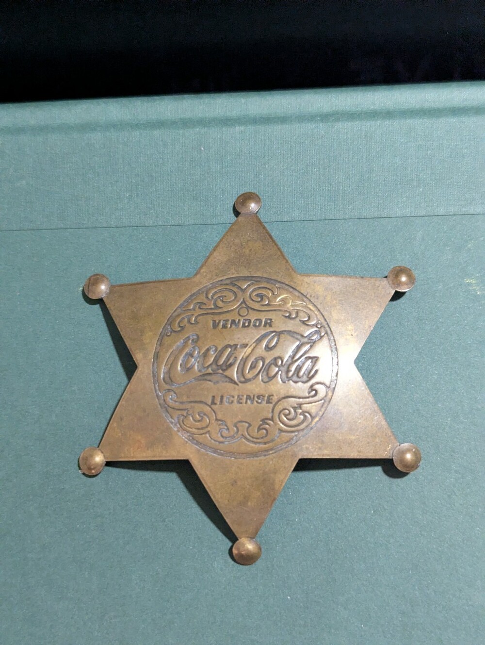 Vintage Coca-Cola Brass "Vendor License" Star Badge Pin - Rare 3"